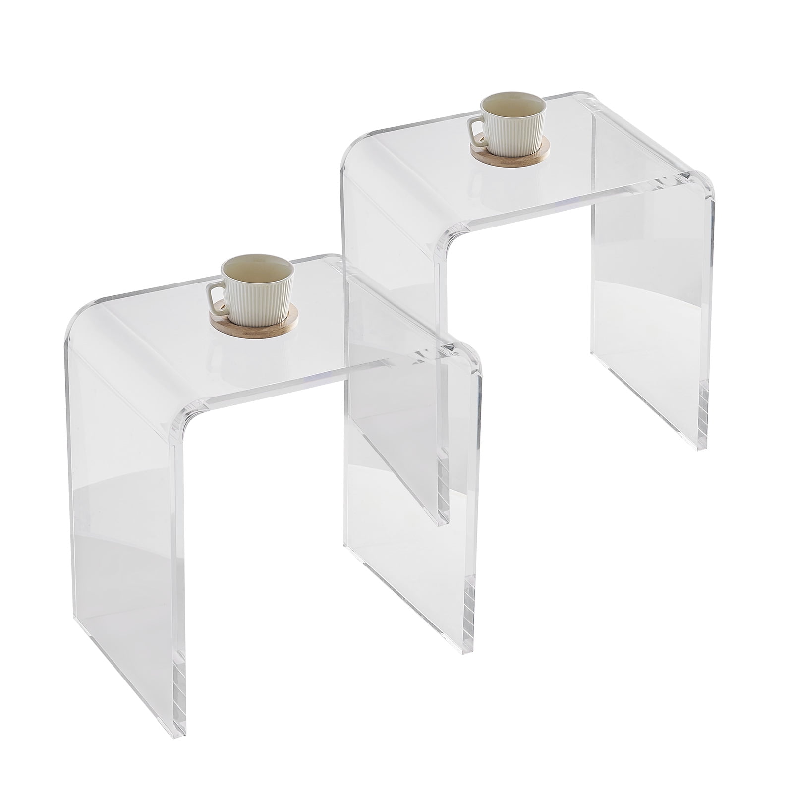 BENTISM Acrylic End Table, 2 pcs CShaped Lucite Side Tables, Clear