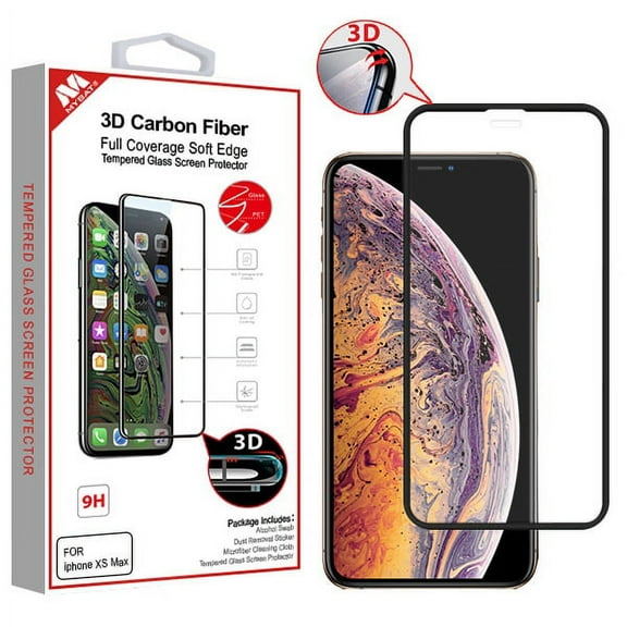 Apple iPhone XS Max (6.5") Screen Protector 3D Carbon Fiber Full Coverage Soft Edge Tempered Glass Screen Protector Film [Edge to Edge Protection] Scratch-Resistant For Apple iPhone XS Max