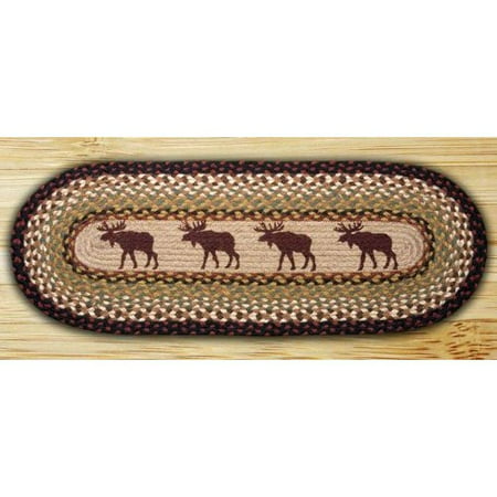 Earth Rugs 64-019 Oval Braided Printed Table Runner, 13-Inch by 48-Inch, Moose