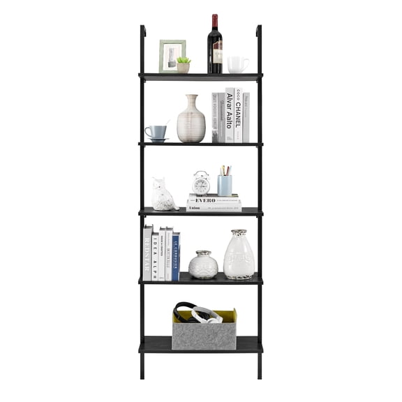 Danya B. Everett 5-Tier Open Display Stand Wall Mount Modern Metal Frame Ladder Shelf - Black/Black