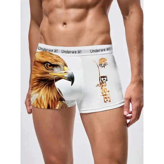 White Animal Pattern Boxer Shorts for Men Stretch Comfortable Underpants with Cute Animal Prints