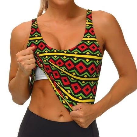 Qokaie Classic Color Music Pattern Womens Scoop Neck Sports Bra Breathable Workout Vest Padded U Back Medium Impact Fitness Gym Yoga Bra Workout Crop Top