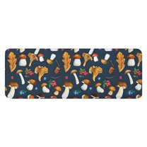 Brown Mushroom Leaf Dark Blue Pattern Kitchen Rug Mat,Kitchen Runner Rugs Non Skid Washable,Decorative Kitchen Floor Mats for Kitchen,Sink,Laundry,17"x47.2"