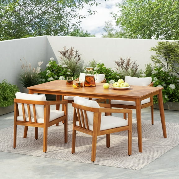 Christopher Knight Home 3-Piece Outdoor Dining Set, Acacia Wood Table & Patio Chairs with Cushions, Natural Beige
