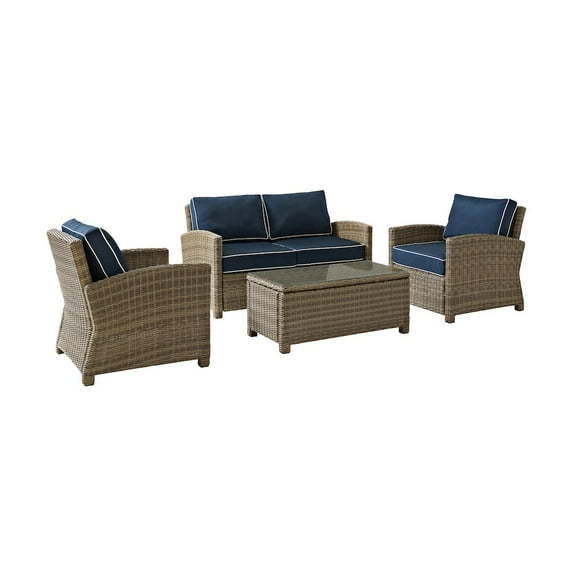 Crosley Furniture Bradenton 4Pc Wicker Outdoor Loveseat Patio Furniture Set