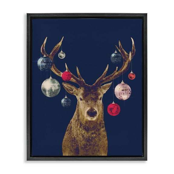 Stupell Industries Deer & Shining Ornaments Holiday Painting Black Floater Framed Art Print Wall Art, 17 x 21