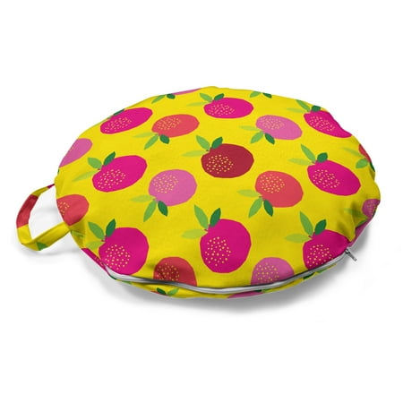 

Fruit Round Floor Cushion with Handle Colorful Garden Polygonal Apple and Leaves Theme of Summer Freshness Decorative Pillow for Living Room & Dorms 18 Round Yellow Pink and Magenta by Ambesonne