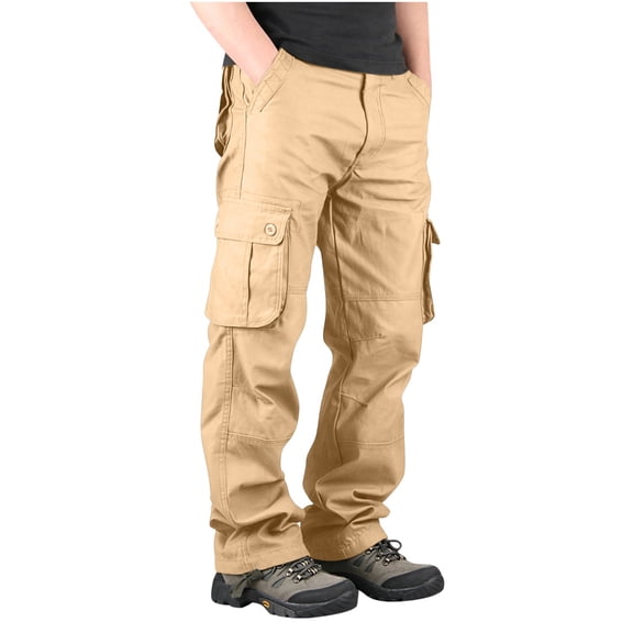 Hurxie Men's Hiking Pants Lightweight Cotton Outdoor Military Cargo Trousers Khaki,36