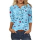 thumbnail image 1 of 3/4 Manga Superior Impresa Botón Suelto Cuello Redondo Camiseta, Tops Sueltos para las Mujeres, 1 of 5