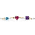 thumbnail image 2 of Gem Stone King 925 Silver and 10K Yellow Gold Swiss Blue Topaz Red Created Ruby Purple Amethyst and Lab Grown Diamond Tennis Bracelet for Women By Keren Hanan (2.26 cttw, Adjustable up To 9 inch), 2 of 4