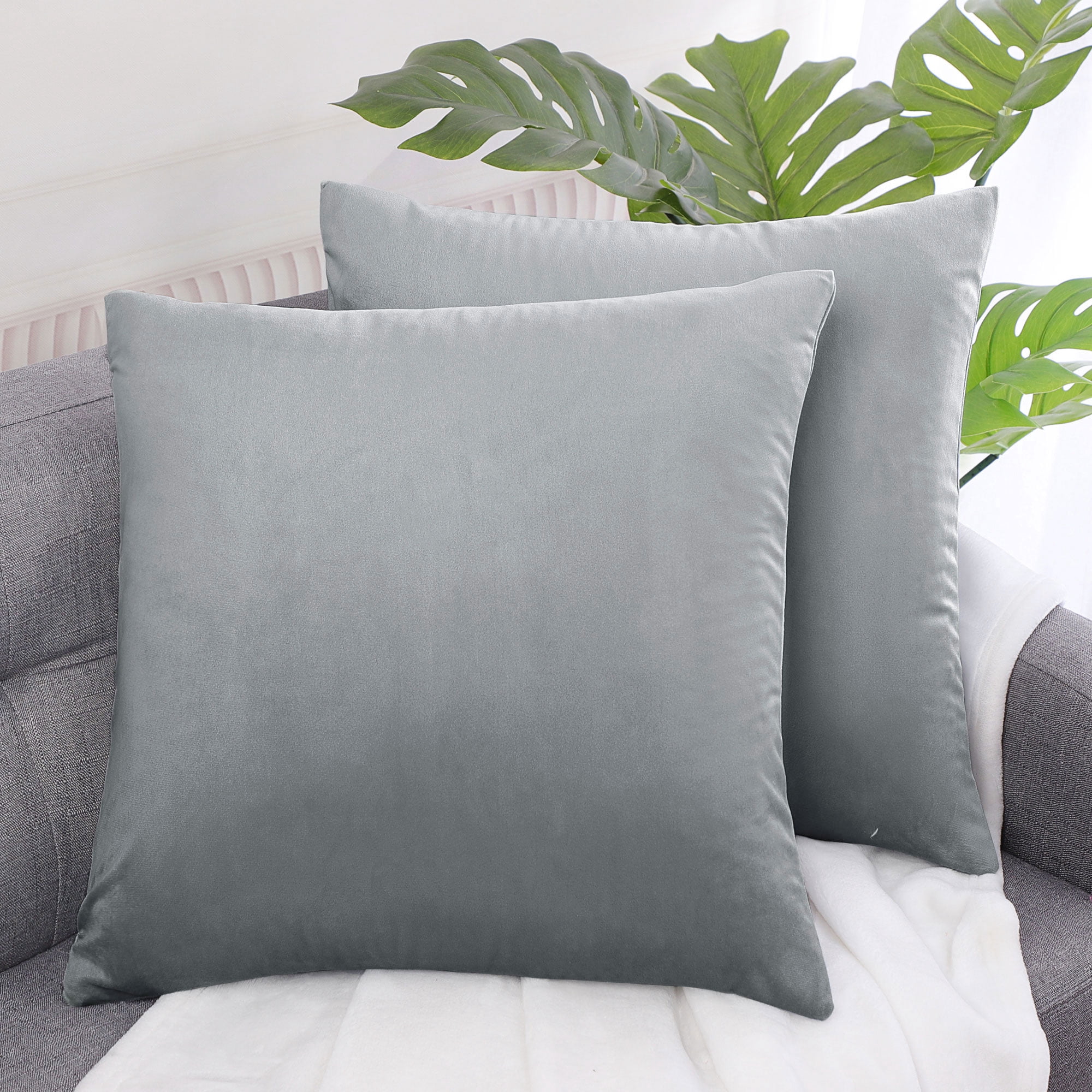 Unique Bargains Velvet Decorative softCushion Throw Pillow Cover 18" x 18" Gray