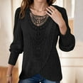 thumbnail image 2 of Jinhomg Women's Lace Crochet Sweater Dressy Casual Solid Ribbed Knit Pullover Tops Comfy Long Sleeve Tunics Lightweight Spring Shirts Winter Saving Black L, 2 of 8