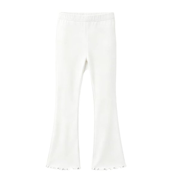 VV AVEORS Girls Flare Leggings Mid Waisted Bell Bottom Yoga Pants Fleece Ruffle Trim Bootcut Pant White 150