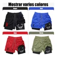 thumbnail image 4 of 2pcs Gimnasio Short Con Licra Deportiva 2 En 1 Hombre Correr, 4 of 8