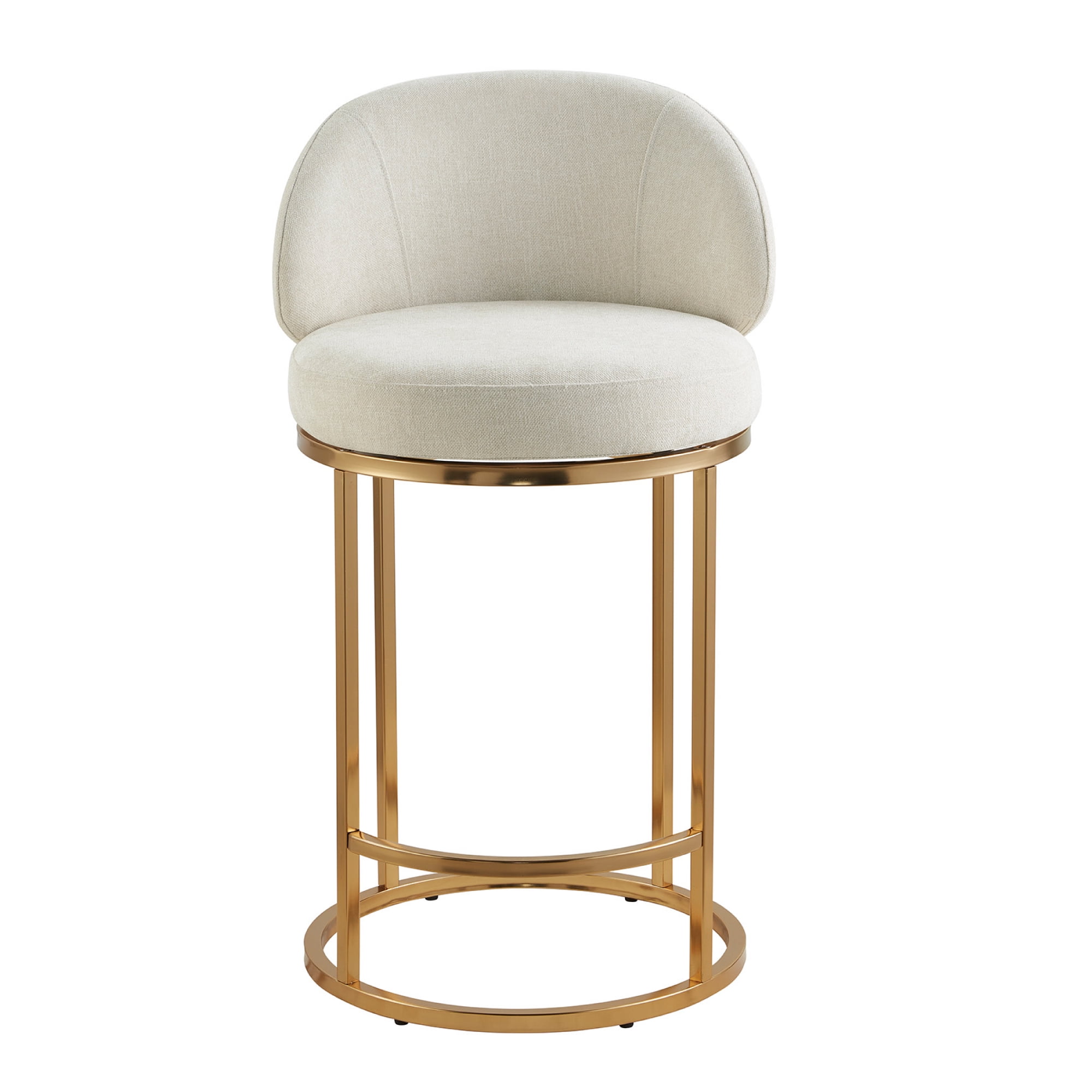 Spruce & Spring Counter Height Swivel Bar Stool with Arched Back and Metal Base Set of 3, Linen, Bronze Frame