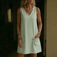 thumbnail image 3 of Ankola Womens Summer Cotton Linen V Neck Short Dress Sleeveless Mini Dress Casual Tank Dress Sundress with Pockets, 3 of 7