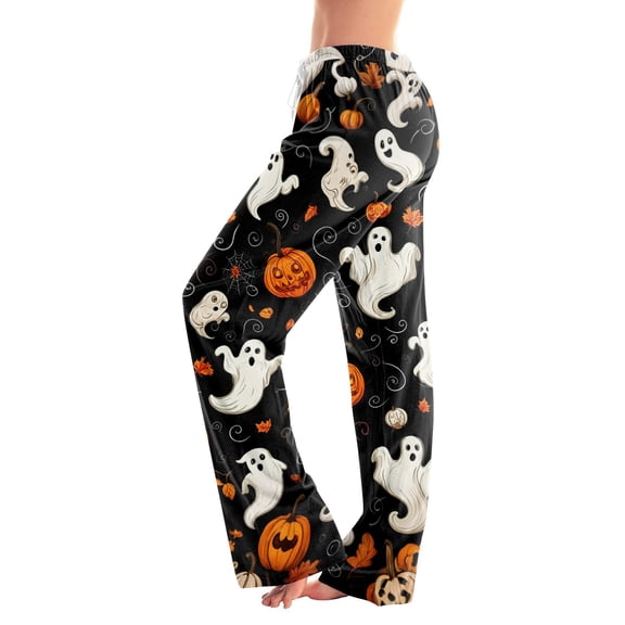 Womens Halloween Pajama Pants Pumpkin Print Casual Elastic Waist Pjs Lounge Bottoms