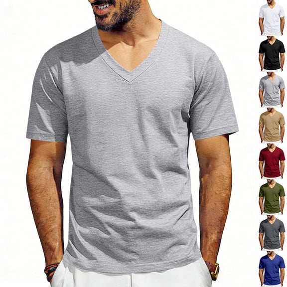 Men's T Shirts Short Sleeve Classic V Neck T-Shirt Casual Summer Basic Tee Shirt, 3XL