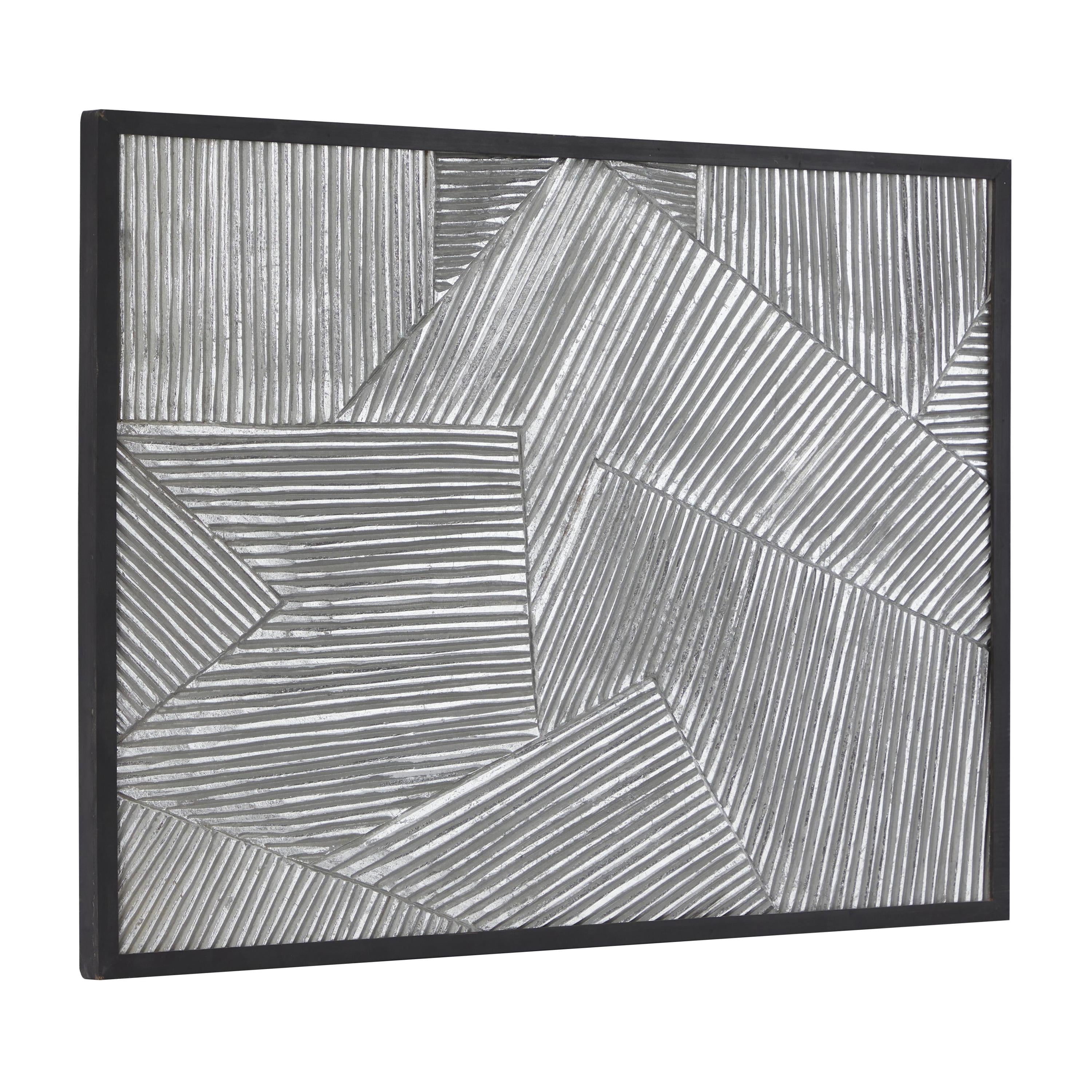 DecMode Silver Wood Carved Radial Geometric Wall Decor with Black Frame