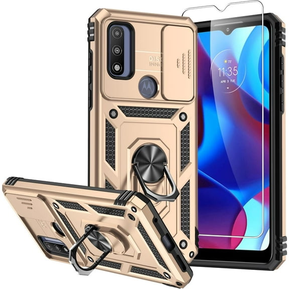 Moto G Play 2023 Case,Moto G Pure Case and Camera Cover,[Military Grade] 16ft.Drop Tested Cover with Magnetic Kickstand Protective Case for Moto G Play 2023, Gold