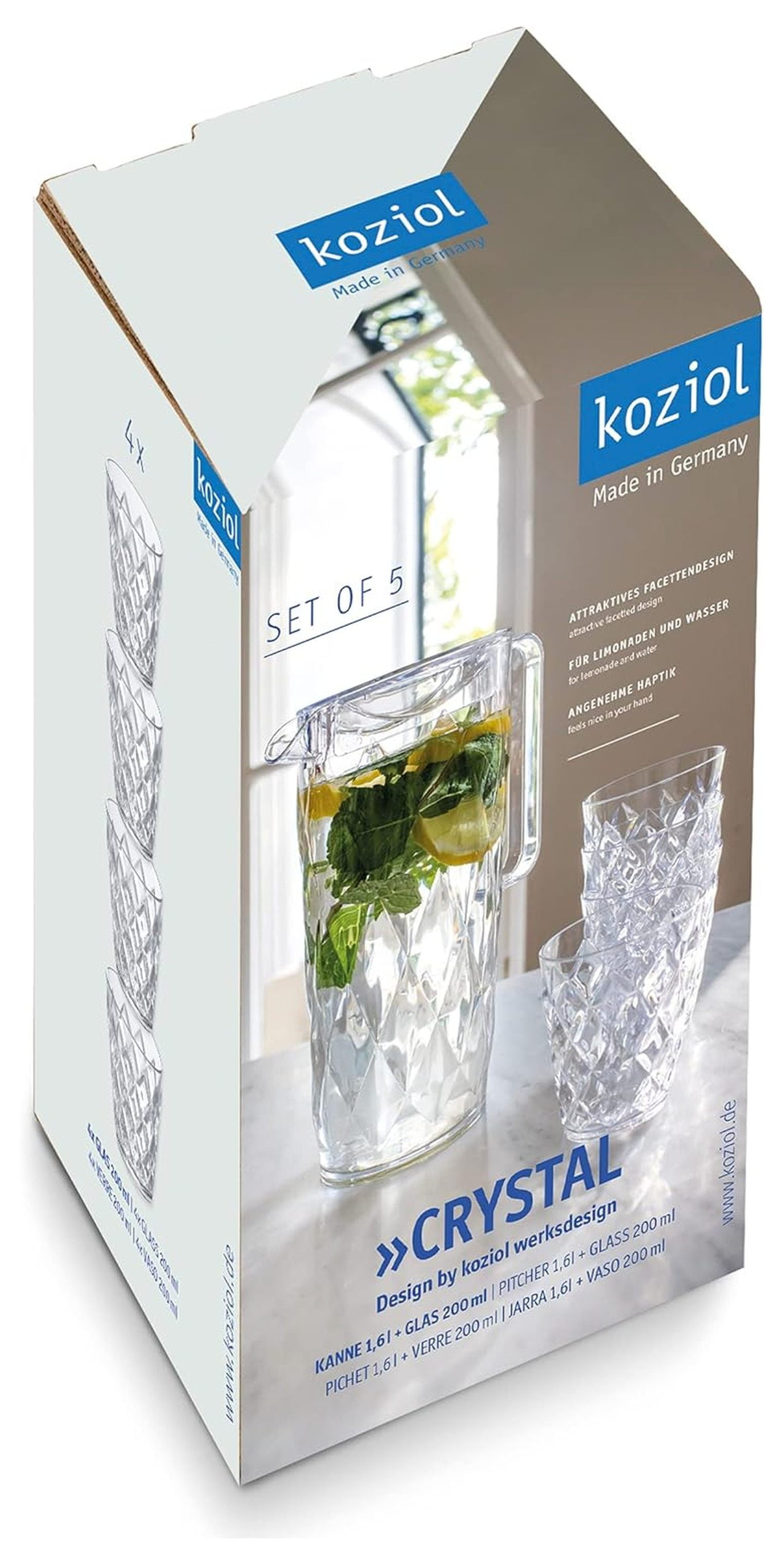 Plastic Pitcher & Glasses Set - Water, Juice, Iced Tea Carafe - Wedding, Party, Restaurant Drinkware - Stackable & Insulated