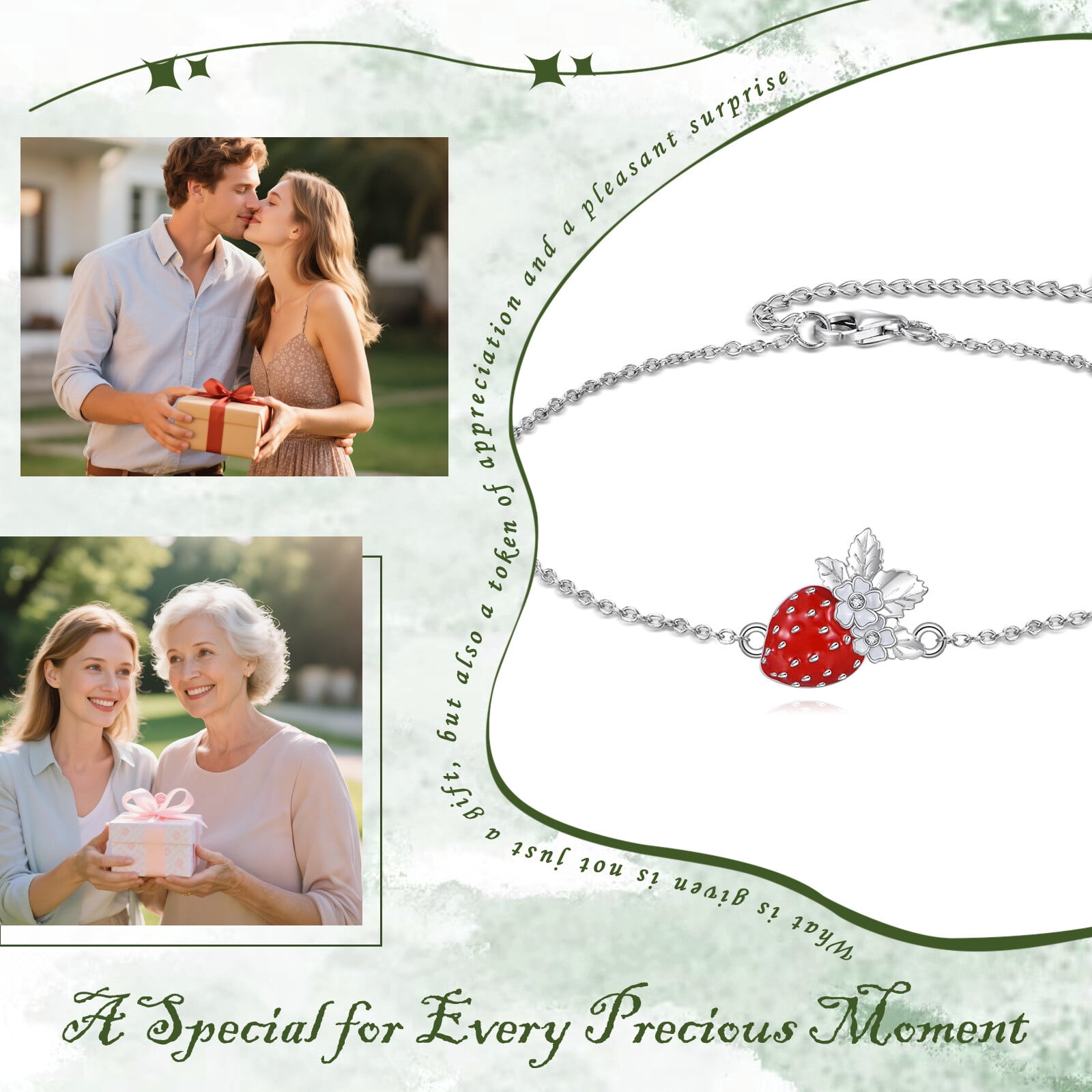 YAFEINI Strawberry Anklet Sterling Silver Adjustable Chain Strawberry Link Anklet Fruit Jewelry Gifts for Women