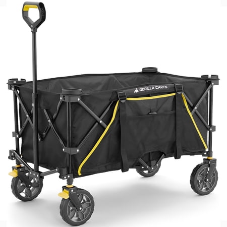 Gorilla Carts Collapsible Folding Wagon Cart, 7 Cu Ft Bed, 150 lb Load Rating, Black