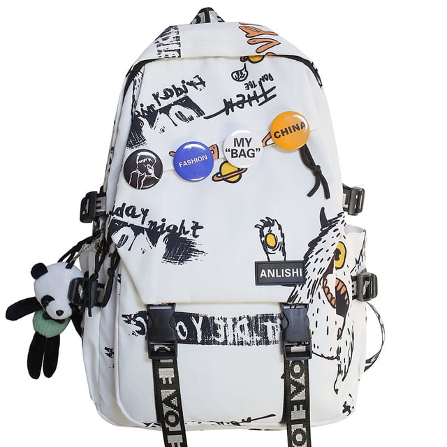 Cool Women Men Graffiti Pattern Trendy Backpack Lady Travel Badge Backpack Harajuku Bag Female Male College Girl Boy Student Bag qiuyongming unisex