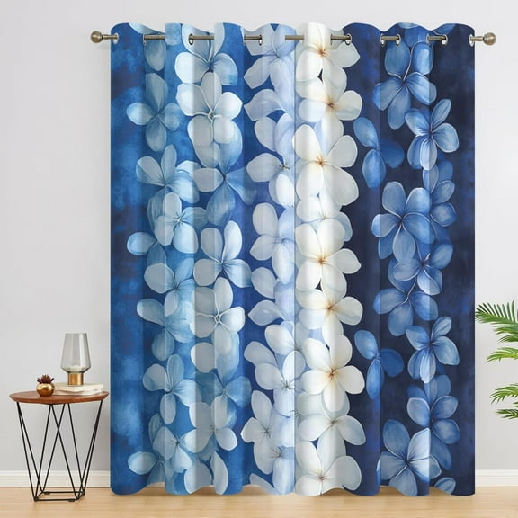 Blue And White Flower Curtains For Bedroom, Floral Blackout Curtains 2 Panels Set, Botanical Window Curtains For Living Room Home Decor, Patterned Grommet Drapes-38"W x 54"L (Pack of 2)