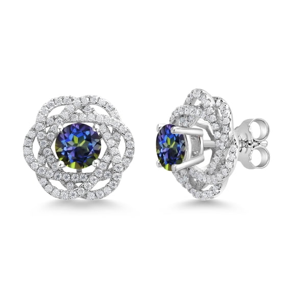 Gem Stone King 925 Sterling Silver Stud Earrings with Jackets Mystic Topaz and Moissanite (2.72 Cttw)