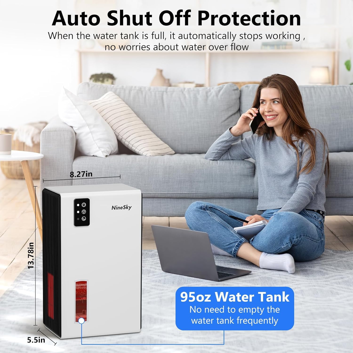 EGEH Dehumidifier for Home, 95 oz Water Tank, 800 sq.ft Auto Shut off Small Dehumidifiers for Bathroom Bedroom with 7 Colors LED Light (White)