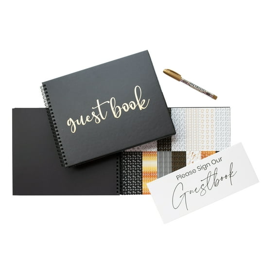 Graduation Guest Book for Polaroid Pictures, Black Spiral Hardcover with Blank Pages for Funerals, Weddings, Parties