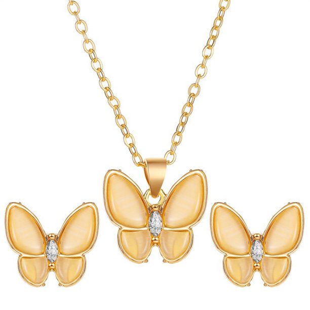 Simplicidad Collar y Pendientes Set Opal Collar Temperamento Elegante Fritillary Blanco Pendientes Juegos para Mujeres