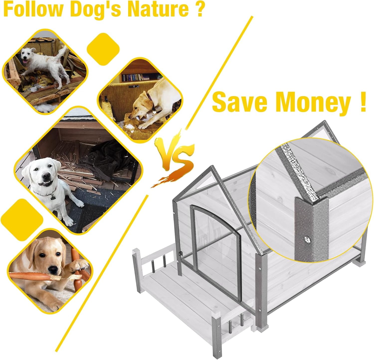 Aivituvin Outdoor Dog House, Puppy Shelter, Anti-Bite Design for Medium Dogs with Porch