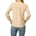 thumbnail image 3 of Unique Bargains Blouse Ample à Carreaux pour Femmes, Col Fendu, Manches Longues, 3 of 6