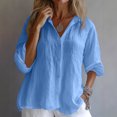 thumbnail image 2 of CIENVNSTG Cotton Linen Button Down Shirt for Women Henley Long Sleeve Blouses Lightweight Spring Summer Loose Solid Casual Work Tops Sky Blue L, 2 of 5