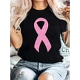 thumbnail image 1 of T-Shirt à Imprimé Ruban Rose pour Femmes, Col Rond Manches Courtes, Coupe Ample Confortable, Mode Printemps/été, Longueur Régulière, Style Pull pour Adultes, Hommes, Femmes, Adolescents, Adolescents, 1 of 6