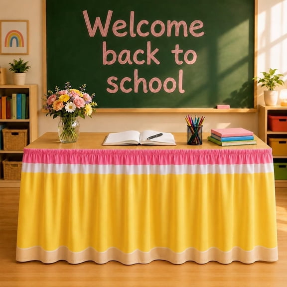 6 Ft Classroom Table Skirt, Pencil Ruffle Desk Skirt for Teachers, Back to School Classroom Decor, Kindergarten, Preschool & Office Decoration