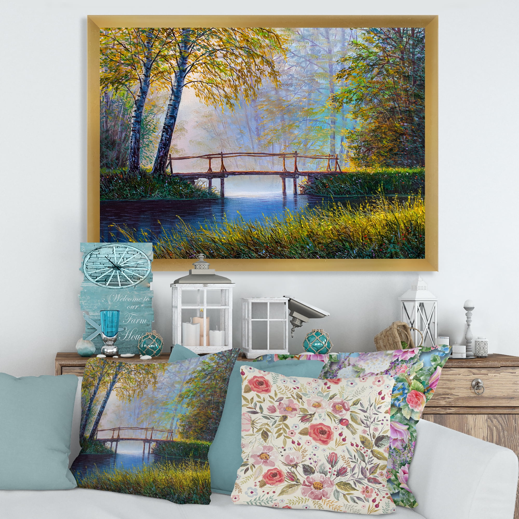 Sunrise Glow and The Awakening Spring Forest 20 in x 12 in Framed Painting Canvas Art Print, by Designart