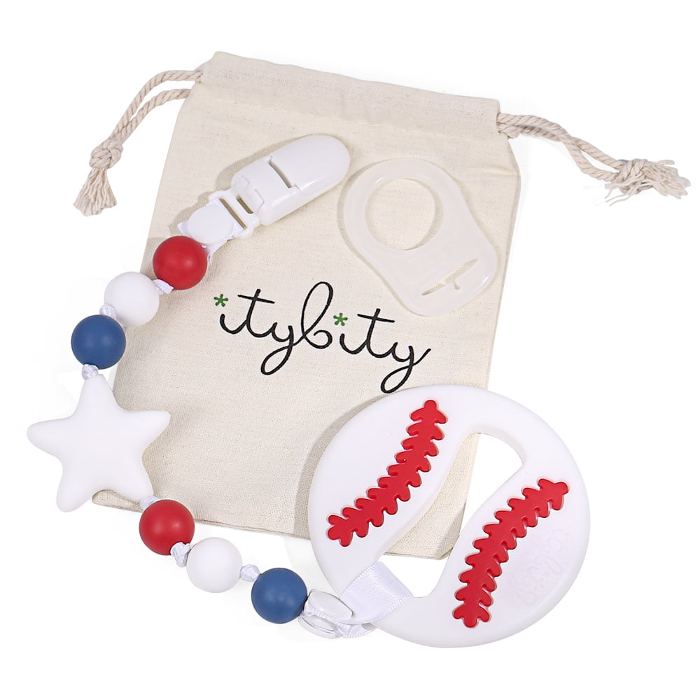 Baseball and Pacifier Clip Teether Set