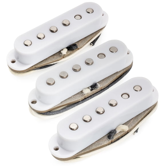 Musiclily Pro ST-60S Staggered Alnico 5 Single Coil Neck Middle Bridge Pickups Set 5.8K for Strat Style Electric Guitar, White