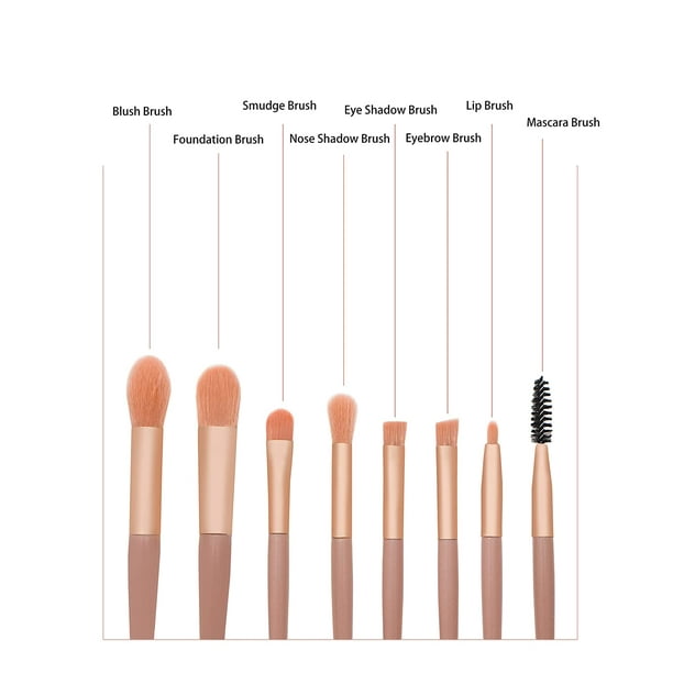 Set de brochas de maquillaje portátil HUOGUO con 8 brochas para rostro y ojos