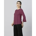 thumbnail image 5 of Moomaya Womens Solid Bell Sleeves Top, Round Neck Pleated Buttoned Viscose Top, 5 of 7