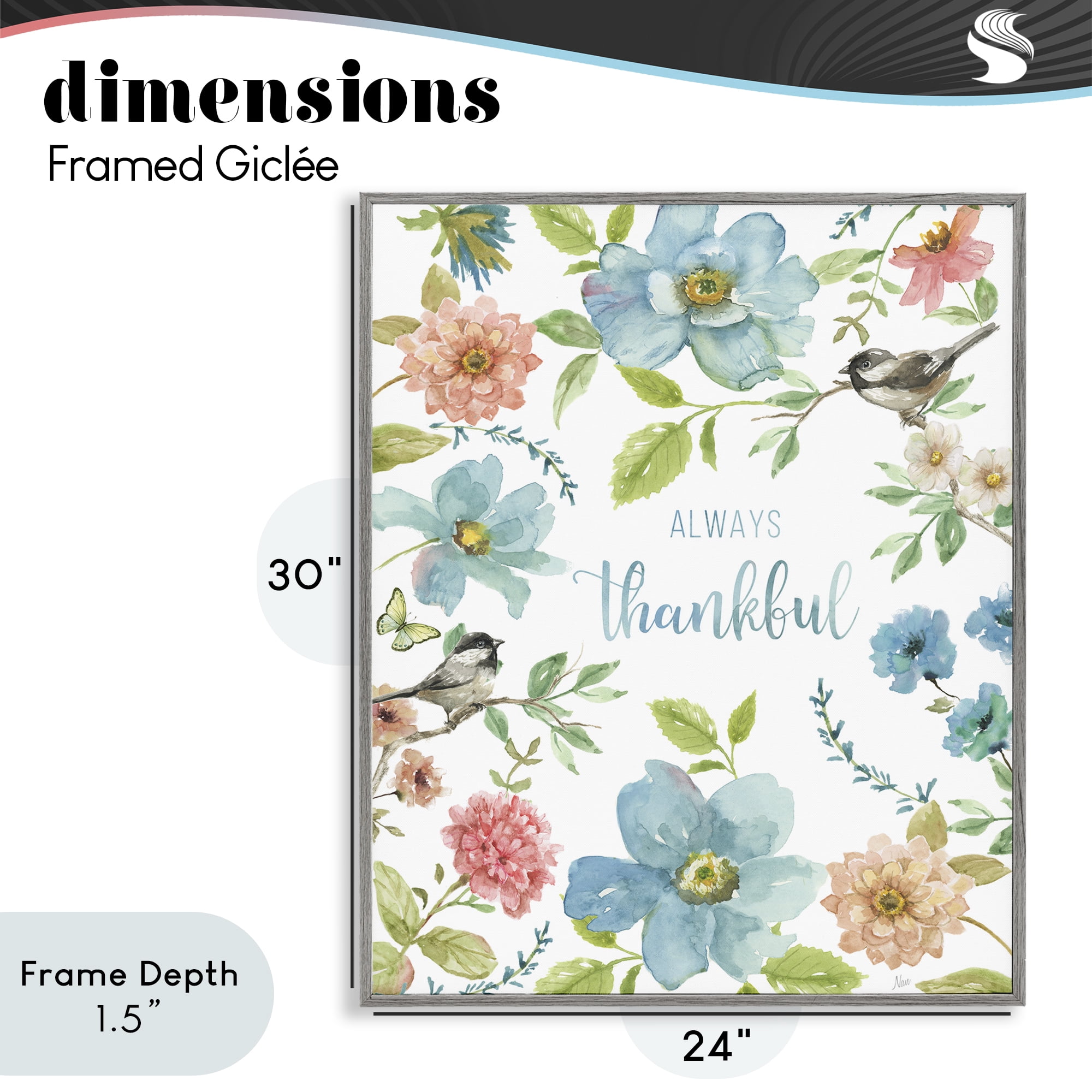 Stupell Industries Always Thankful Pink & Blue Gray Framed Giclee Art, design by Nan