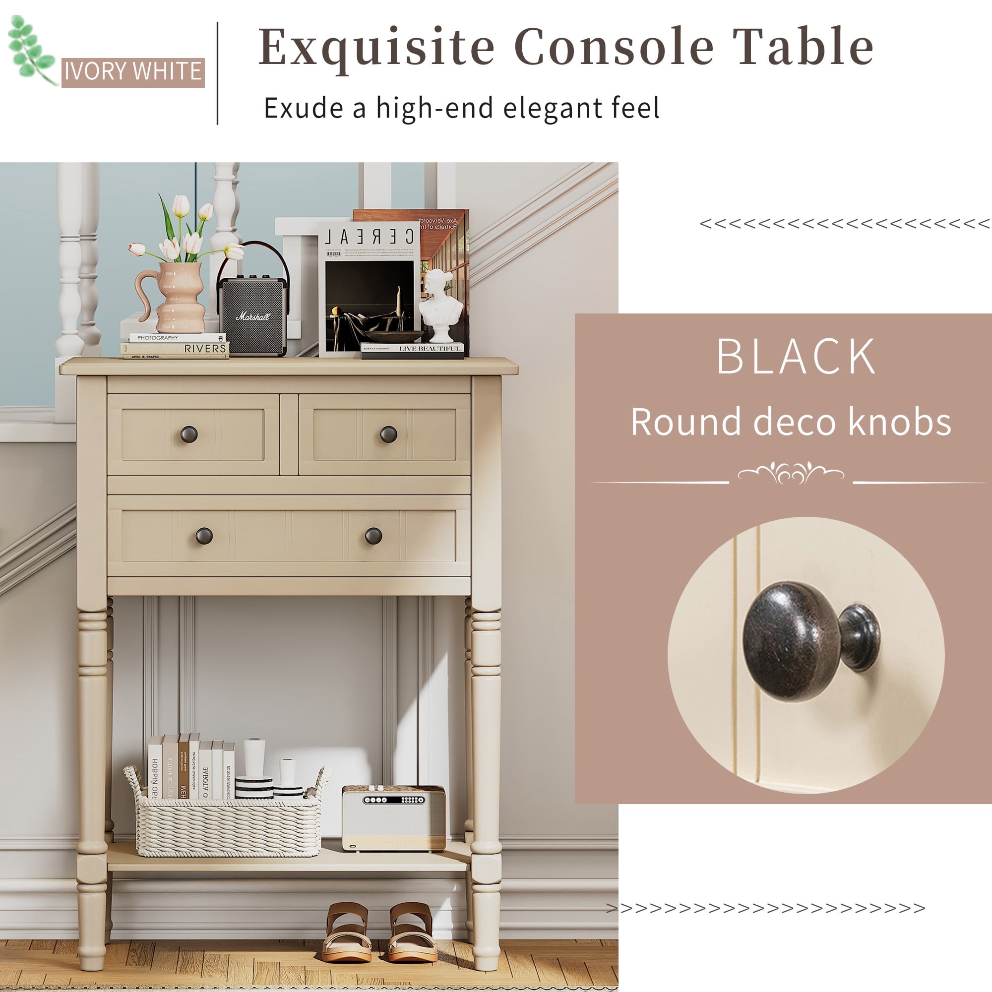 Console Table with 3 Drawers,Narrow Sofa Table with Storage Shelf,Entryway Table for Hallway,Living Room,Beige