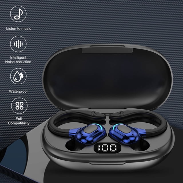 Bluetooth Earphones With Microphones Sport Ear Hook LED Display Wireless Headphones HiFi Stereo Earbuds Headsets