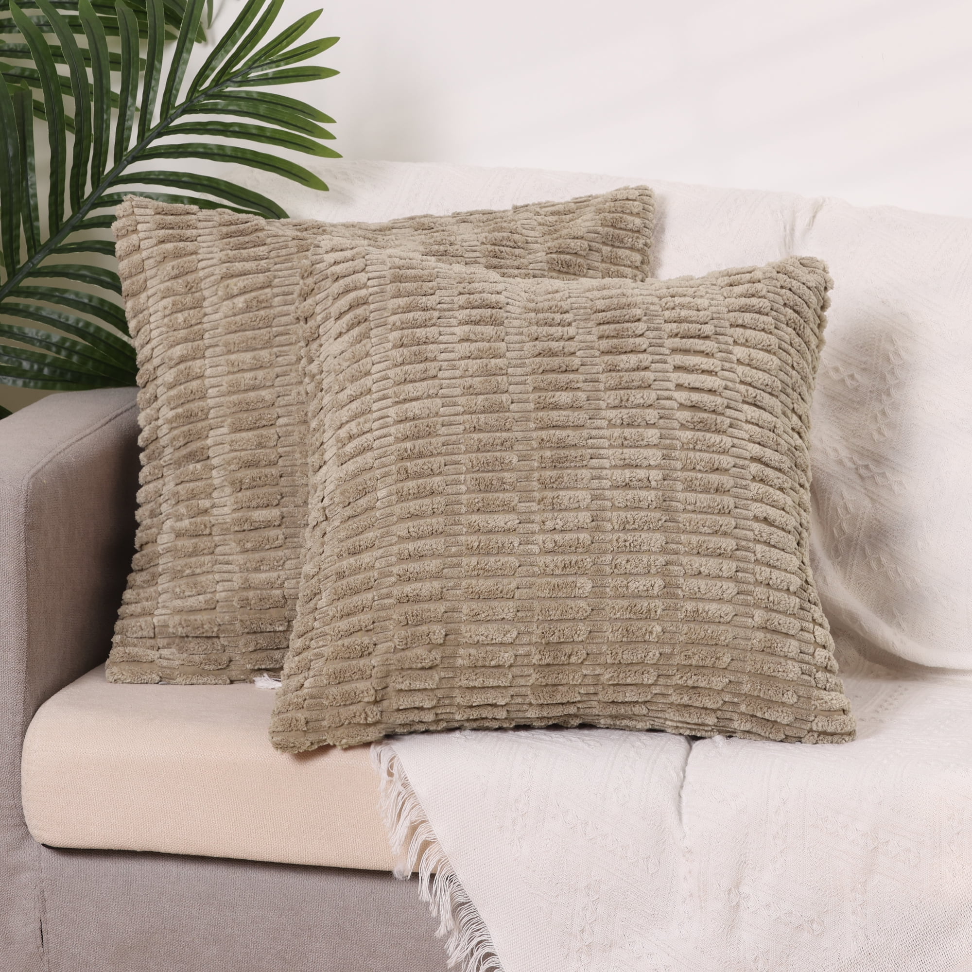 Unique Bargains Corduroy Soft Square Cushion Covers Modern Throw Pillow Covers (2 Count) Brown 16"x16"