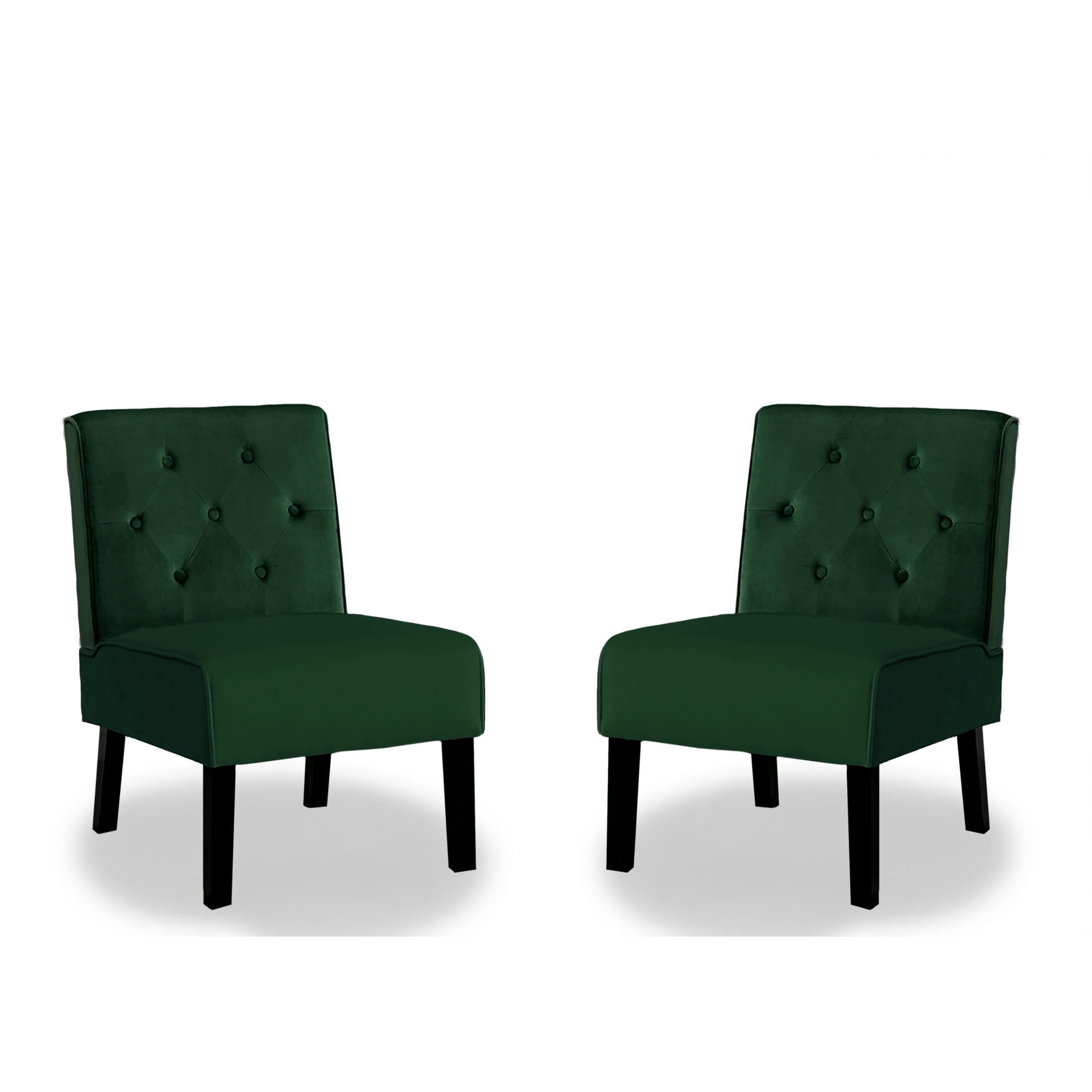 GDF Studio 21" Modern Accent Chairs Set of 2 with Button Tufted Velvet Upholstery, Tapered Wood Legs, Green