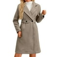 thumbnail image 3 of Women's Long Wool Blend Trench Coat,Classic Notch Lapel Double Breasted Overcoat,Slim Fit Mid-Length Fall Winter Coat for Women,Elegant Formal Outerwear with Pockets,Warm Dressy Longline Coat Khaki L, 3 of 7