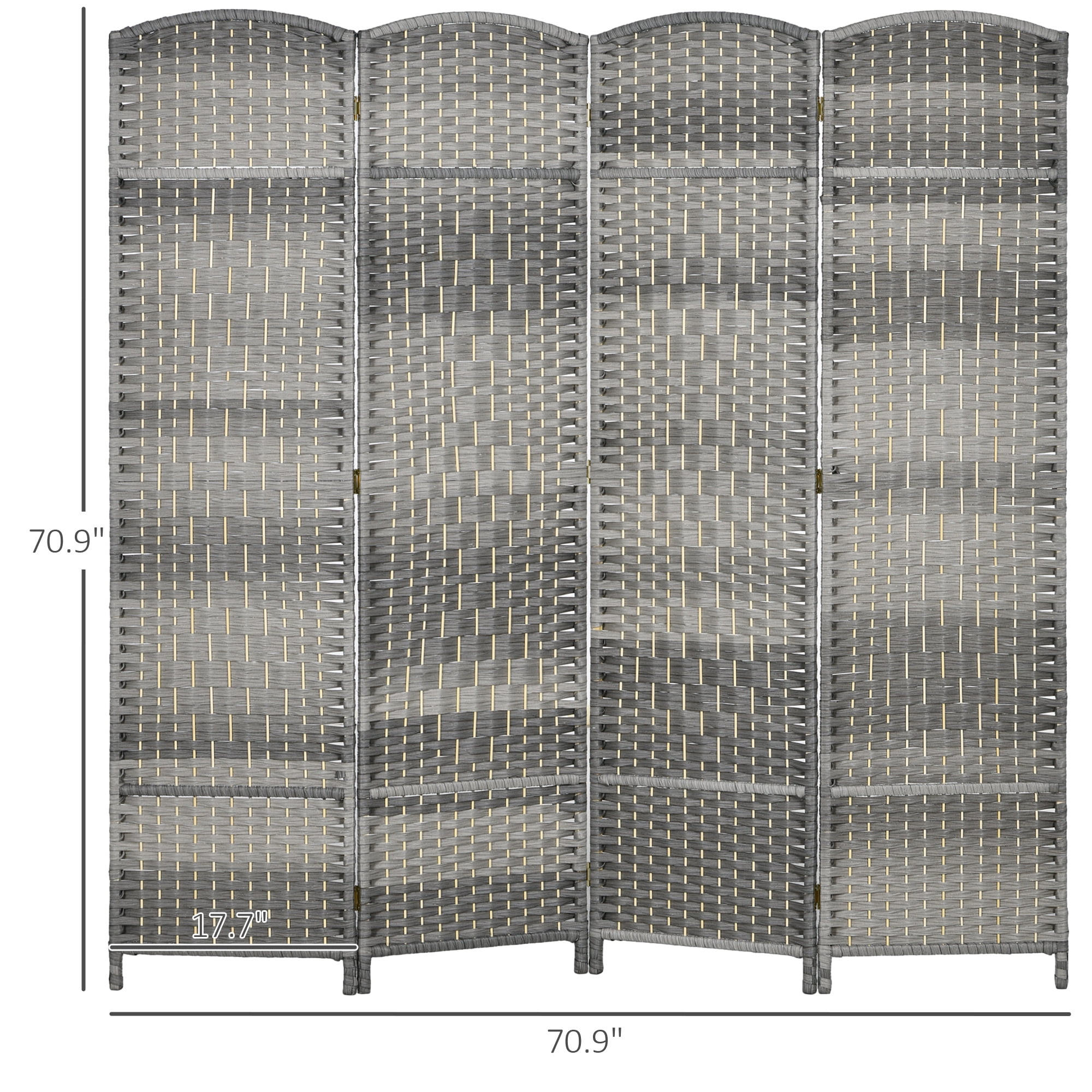 6' Tall Gray Room Divider - Hand-Woven Folding Privacy Screen for Home & Office